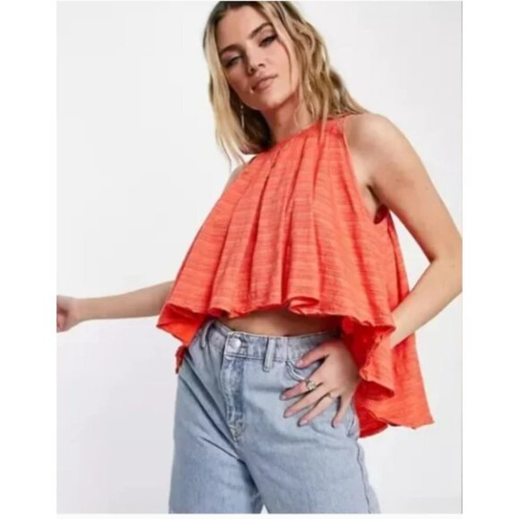 NWT  Free People Coral/Orange Turn It Up Striped High-Low Tank Top XS - Picture 16 of 16